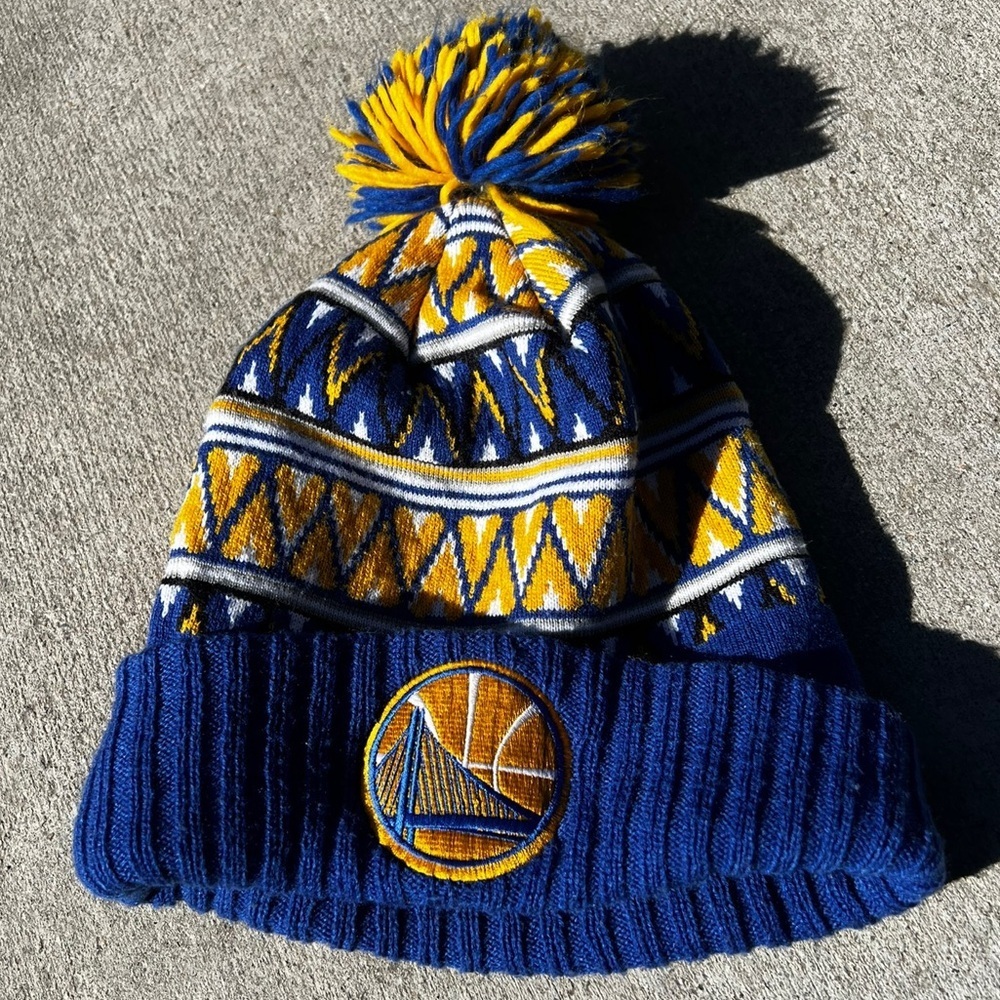 Mitchell & Ness Blue and Yellow Knit Pom Beanie